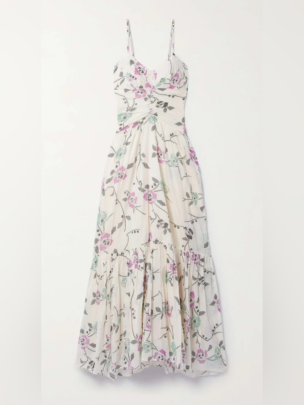 Isabel Marant White Maxi Dress with Pink & Mint Floral Print